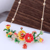 Kymyad Bohemian Flower Choker Necklace For Women Collier Femme Enamel Plant Collar Necklaces Crystal Cute Statement Necklaces