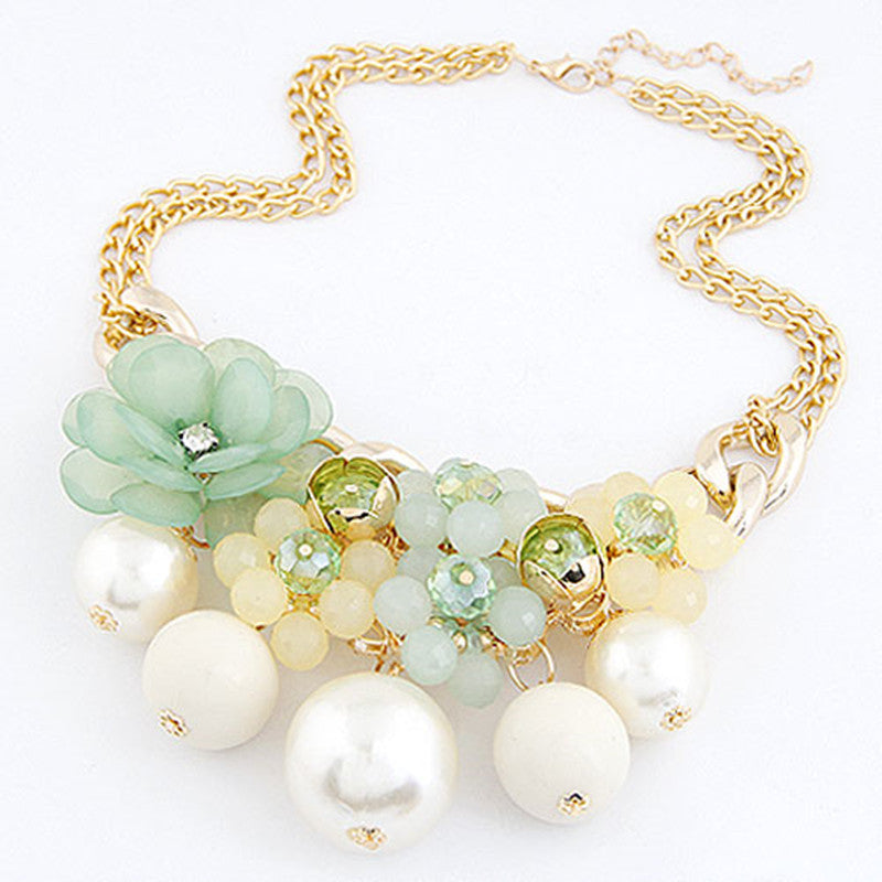 Brand Necklace Women Flower Necklaces & Pendants Bijoux Femme Imitation Pearl Jewelry Maxi Statement Necklace Collares