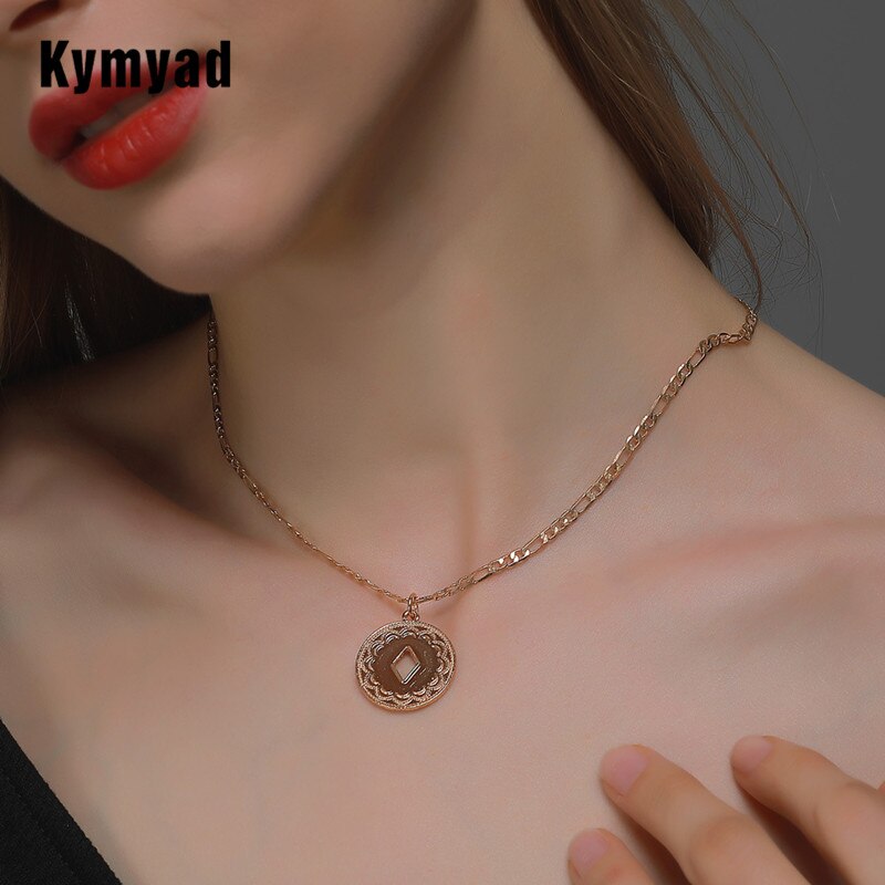 Kymyad Ethnic Choker Necklaces For Women Trendy Women's Neck Chain Hollow Circular Pendant Necklace Jewelry Collar Jewelry