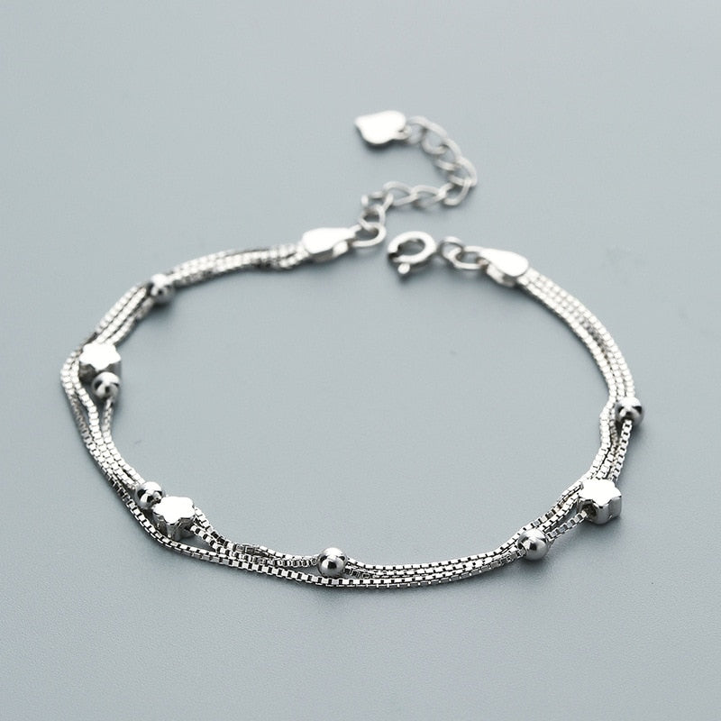 925 Sterling Silver Bracelet for Women with Three layers Stars Genuine 925 Silver Star Charm Bracelets Party Jewelry
