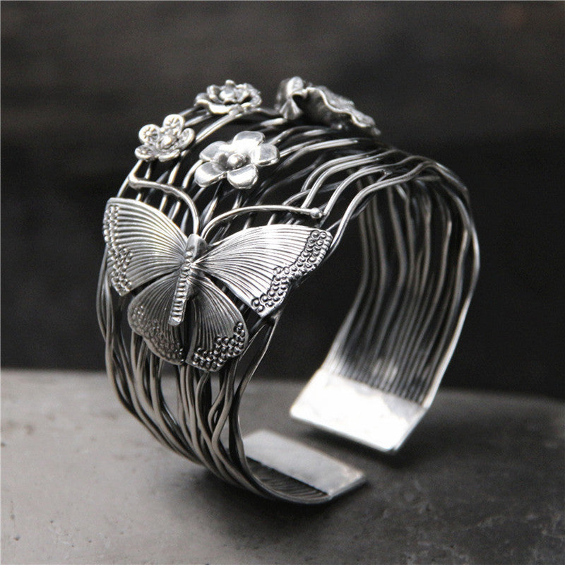 Bracelet&Bangle 925 Sterling Silver Flying Butterfly Bangles For Women Exaggeration Original Handmade Vintage Jewelry