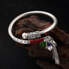Buddhism Pure 990 Silver Natural Jasper Tassels Bracelets&Bangles For Women,Handmade Original Retro Silver Bangle