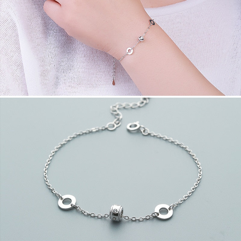 Fashion 925 Sterling Silver Bracelet for Women with 3 Pieces Genuine 925 Silver Circle Charm Bracelets Party Jewelry