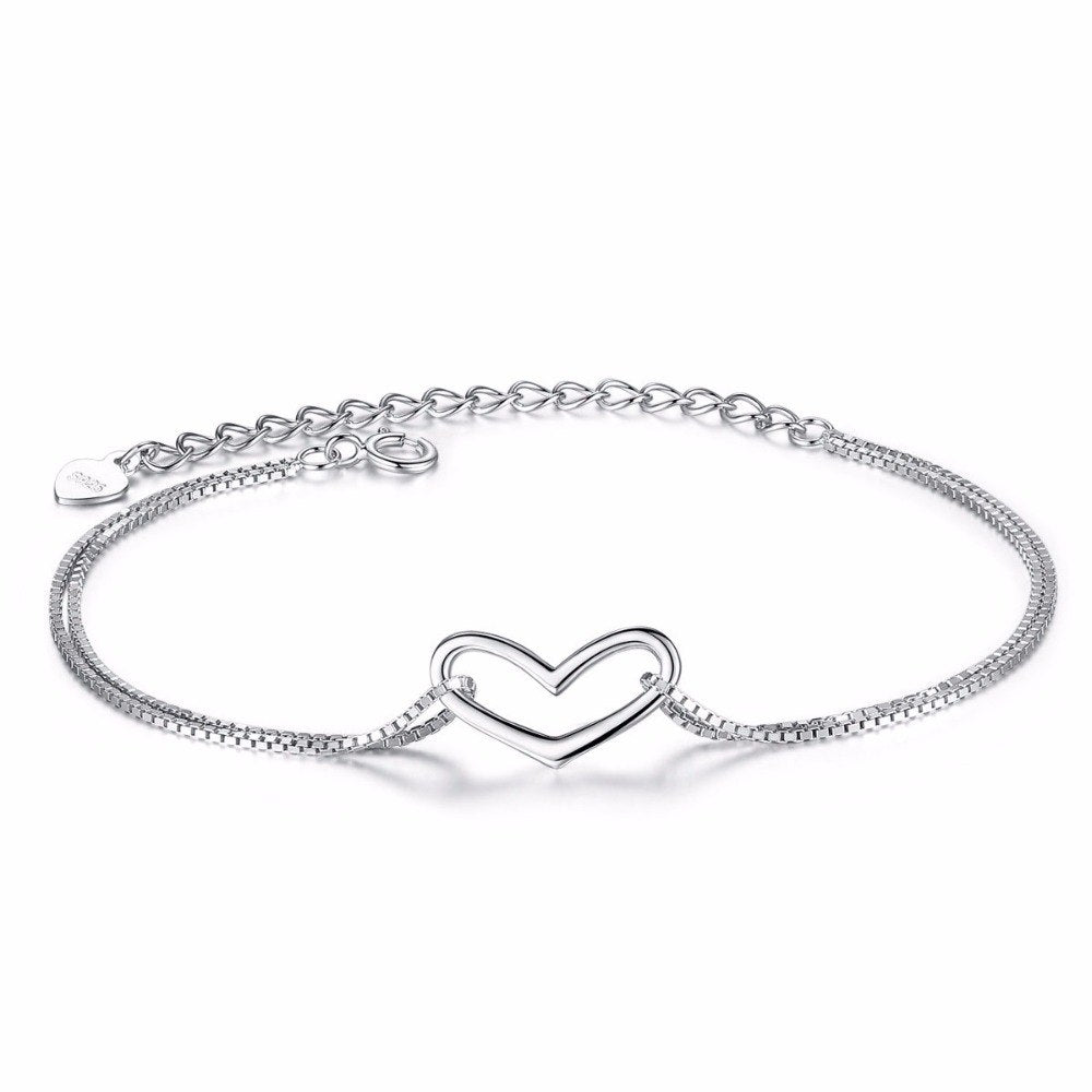 Genuine Real 925 Silver Heart Bracelets & Bangles For Women Fashion Double Capa Box Chain Bracelet Polsera de moda