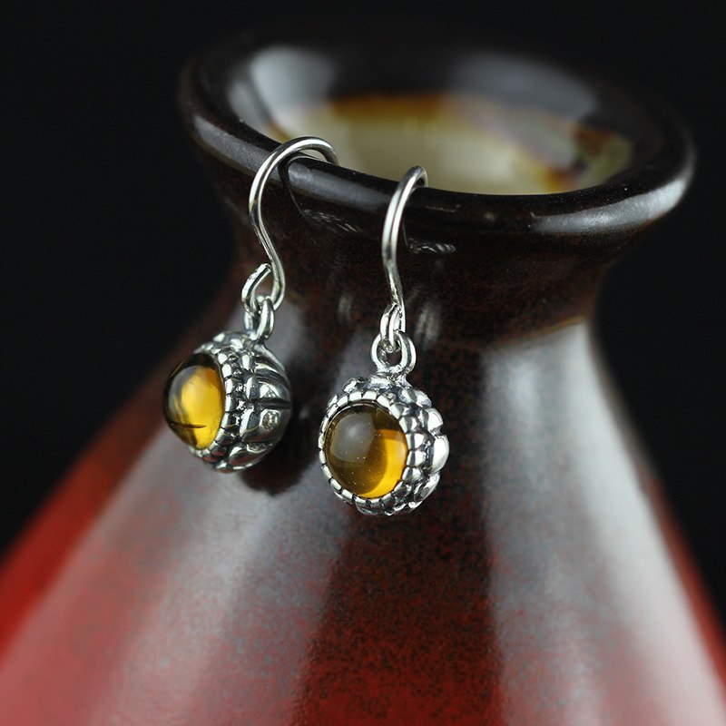 Natural Amber&Topaz Handmade Earrings For Women 925 silver Drop Earrings Fine Jewelry Pendant Birthd gift