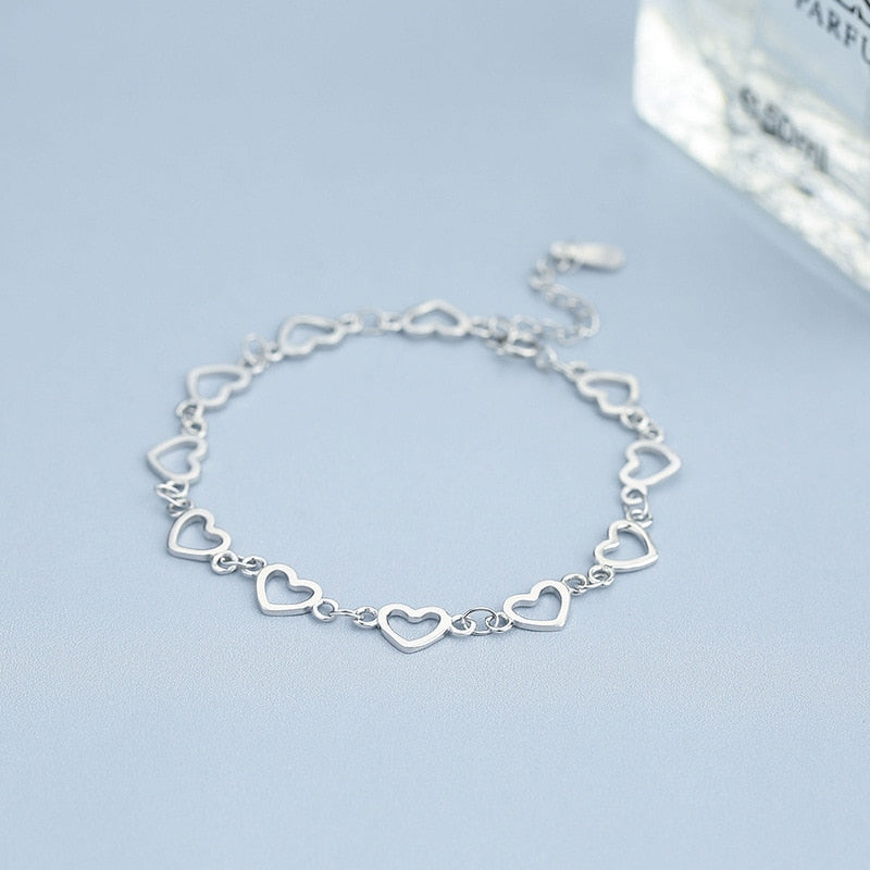 New Fashion 925 Sterling Silver Bracelet for Women with 11 Pieces Genuine 925 Silver Heart Charm Bracelets Party Jewelry