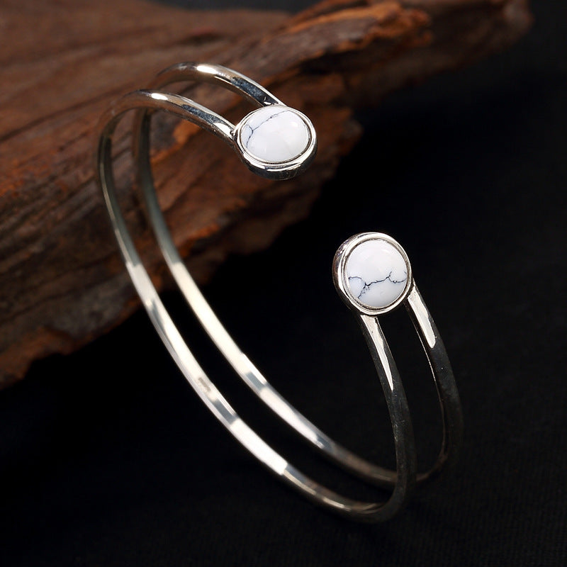 Real 925 Sterling Silver Bangles Elegance Silver Natural Turquoise Bracelet Bangle For Women Ethnic Retro Fine Jewelry