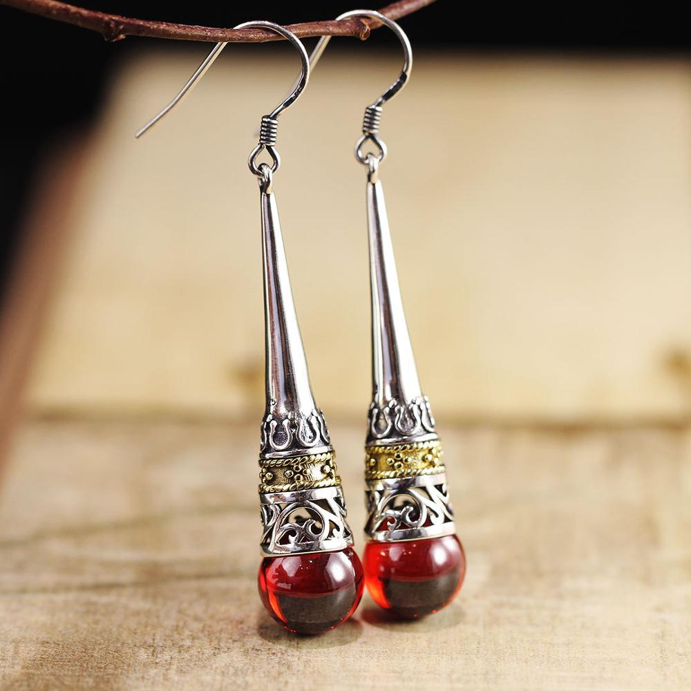 Vintage Gemstone Thai 925 Silver Garnet Wedding Drop Earring 925 Sterling Silver Statement Earrings Women Jewelry