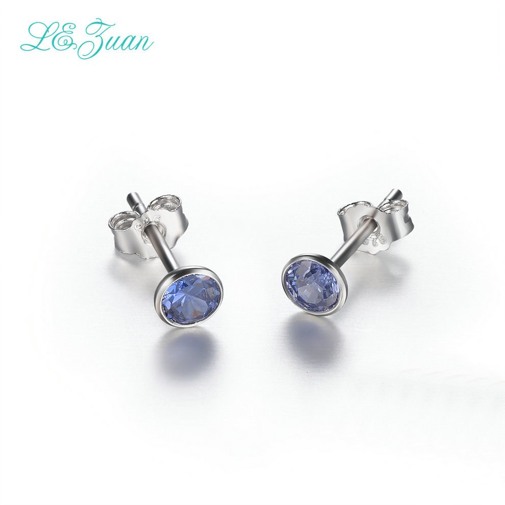 925 Sterling Silver Jewelry Blue Earrings Natural Tanzanite Silver Gemstone Elegant Stud Earrings For Women Bijoux Gift