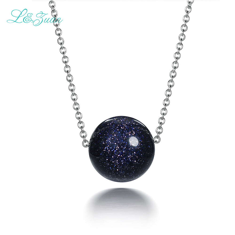 925 Sterling Silver Pendant for Women Dark Blue Sandstone Ball Pendant Silver Choker Necklace Stone Jewel Christmas Gift