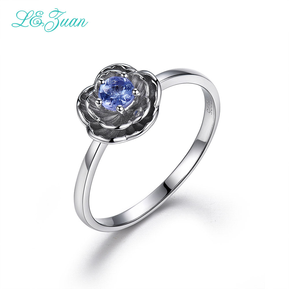 925 Sterling Silver Rings for Women 0.2ct Natural Tanzanite Stone Ring Lotus Flower Fine Jewelry Female Christmas Gifts
