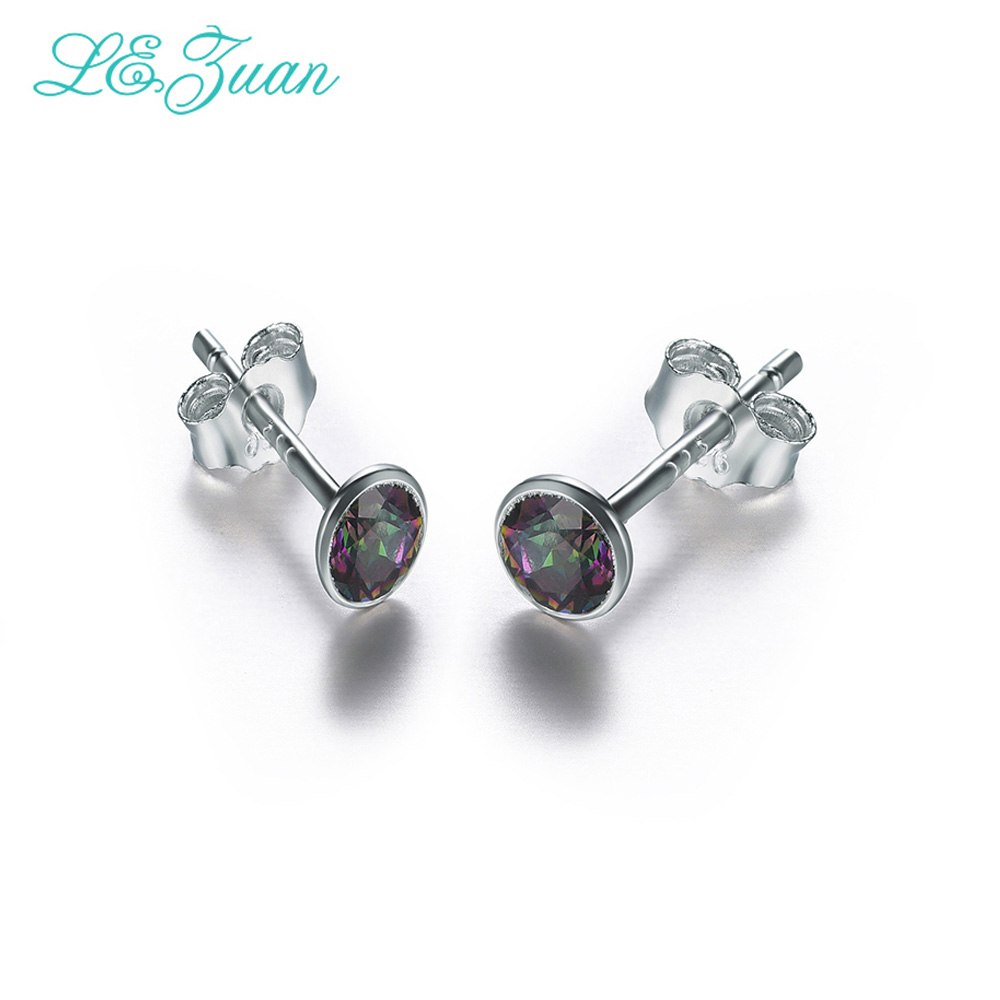 925 Sterling Silver Stud Earrings for Women Multicolor Mystic Topaz Earrings Female Bijoux Small Jewelry Christmas Gift