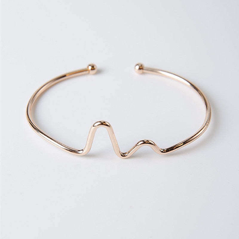 L232 Fashion Simple Punk Pulseiras Bijoux Wave Electrocardiogram ECG Open Bangle Charm Heart Beat Cuff Bangles for Women Jewelry
