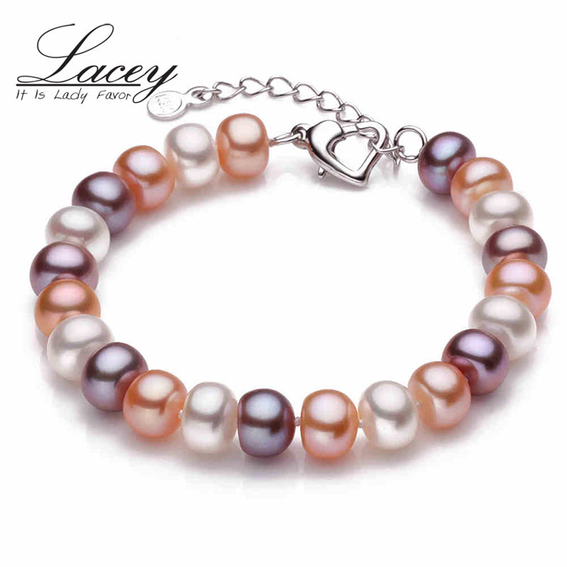 LACEY Real natural Pearl Bracelet adjustable button 9-10mm beads cultured real pearl bracelet jewelry Women's Gift