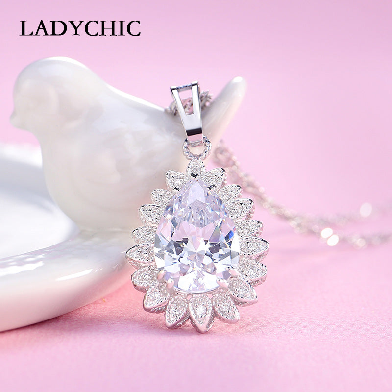 2020 New Arrival Fashion Water Drop Pendant Necklace with White AAA+ Austrian Cubic Zircon for Women Gift LN1031