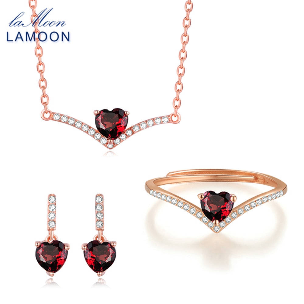 100% Natural Heart cut Red Garnet 925 Sterling Silver Jewelry S925 Jewelry Set V004-2