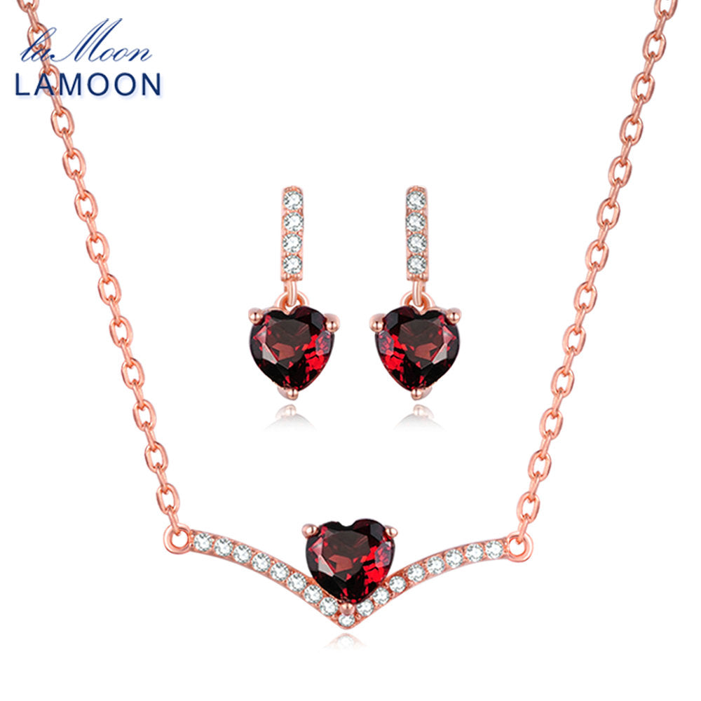 100% Natural Heart cut Red Garnet 925 Sterling Silver Jewelry S925 Jewelry Set V004-5