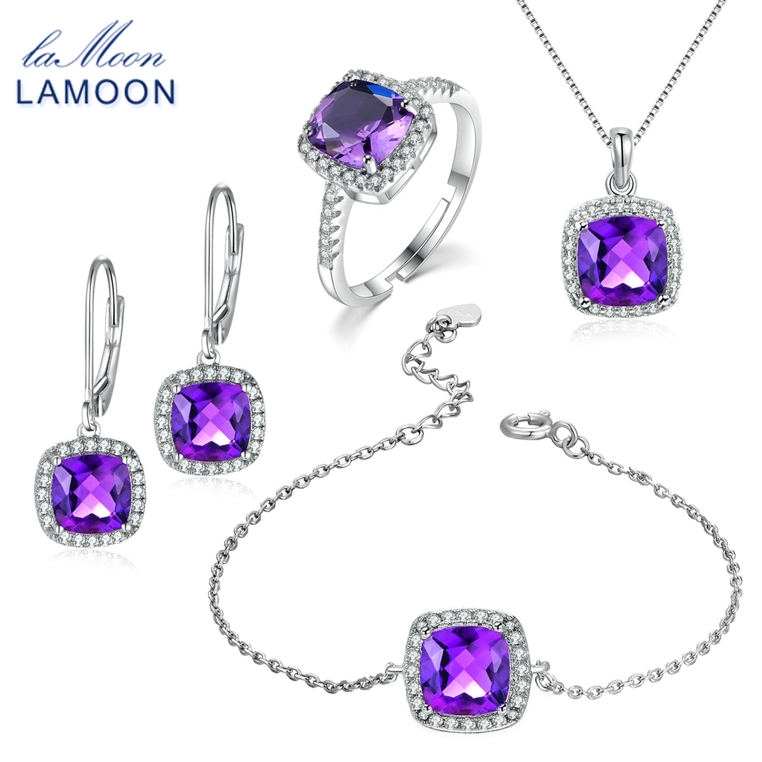 100% Natural Purple Amethyst 925 Sterling Silver Jewelry Jewelry Set S925 For Women V001-1