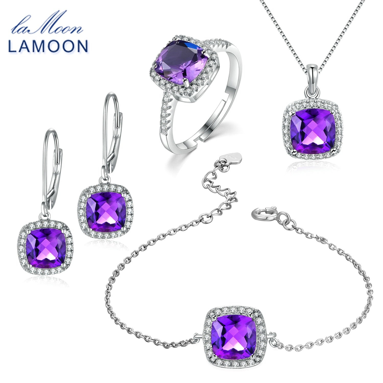 100% Natural Purple Amethyst 925 Sterling Silver Jewelry Jewelry Set S925 For Women V001-1