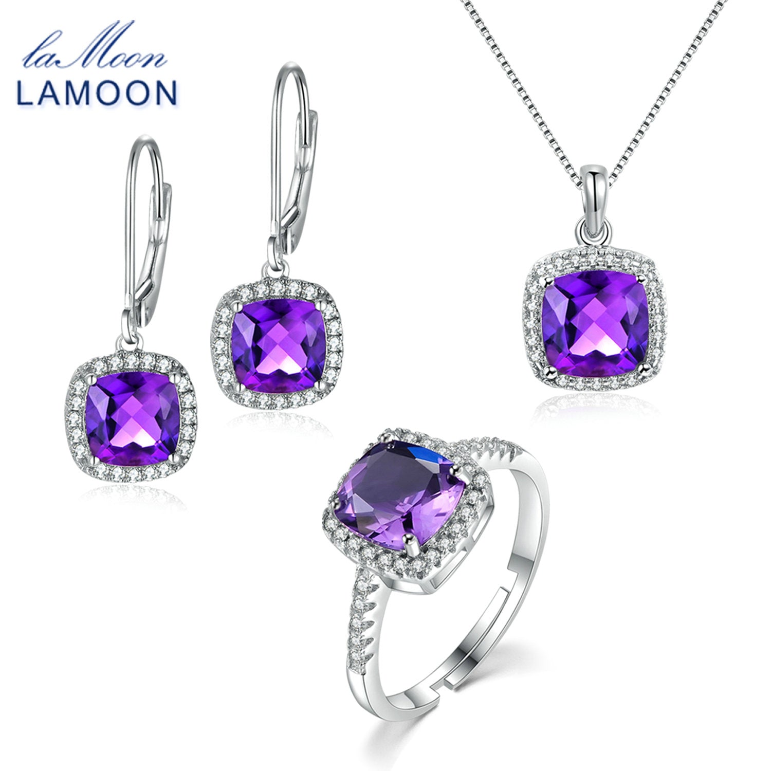 100% Natural Purple Amethyst 925 Sterling Silver Jewelry Jewelry Set S925 For Women V001-2