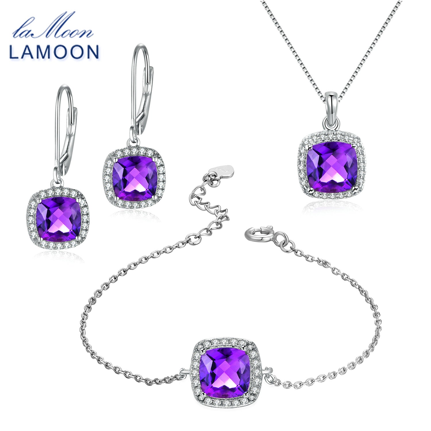 100% Natural Purple Amethyst 925 Sterling Silver Jewelry Jewelry Set S925 For Women V001-4