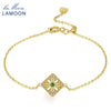 14K Yellow Gold Charm Bracelet For Women 0.06ct 100% Natural Emerald S925 Sterling Silver Fine Jewelry Accessory HI003