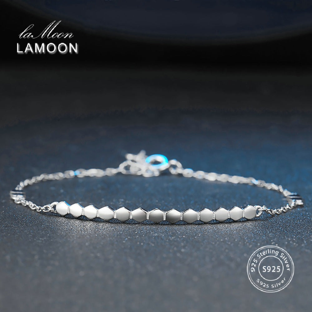 2020 New 3*40mm Honeycomb 100% Real 925 Sterling Sliver Fine Jewelry Chain Charm Bracelet for Women Girl Gift LMHY016