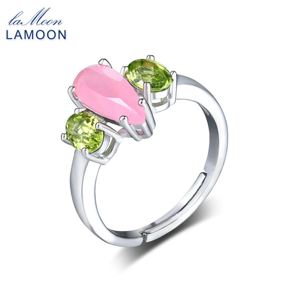 2020 Natural Rose Quartz & Peridot S925 Adjustable Rings Silver Color 925-Sterling-Silver Gemstone Fine Jewelry LMRI064
