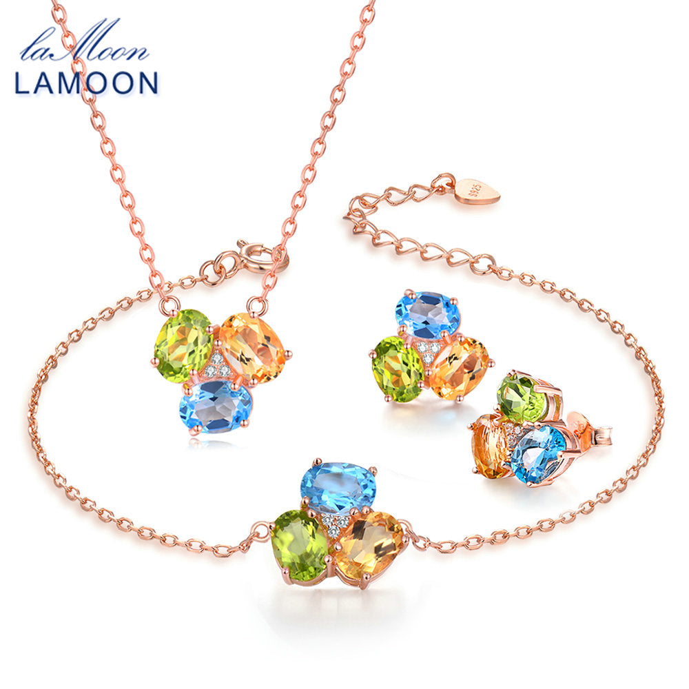 3pcs 3ct Oval Yellow Citrine Green Peridot Blue Topaz 925 sterling-silver-jewelry Jewelry Set V003-4