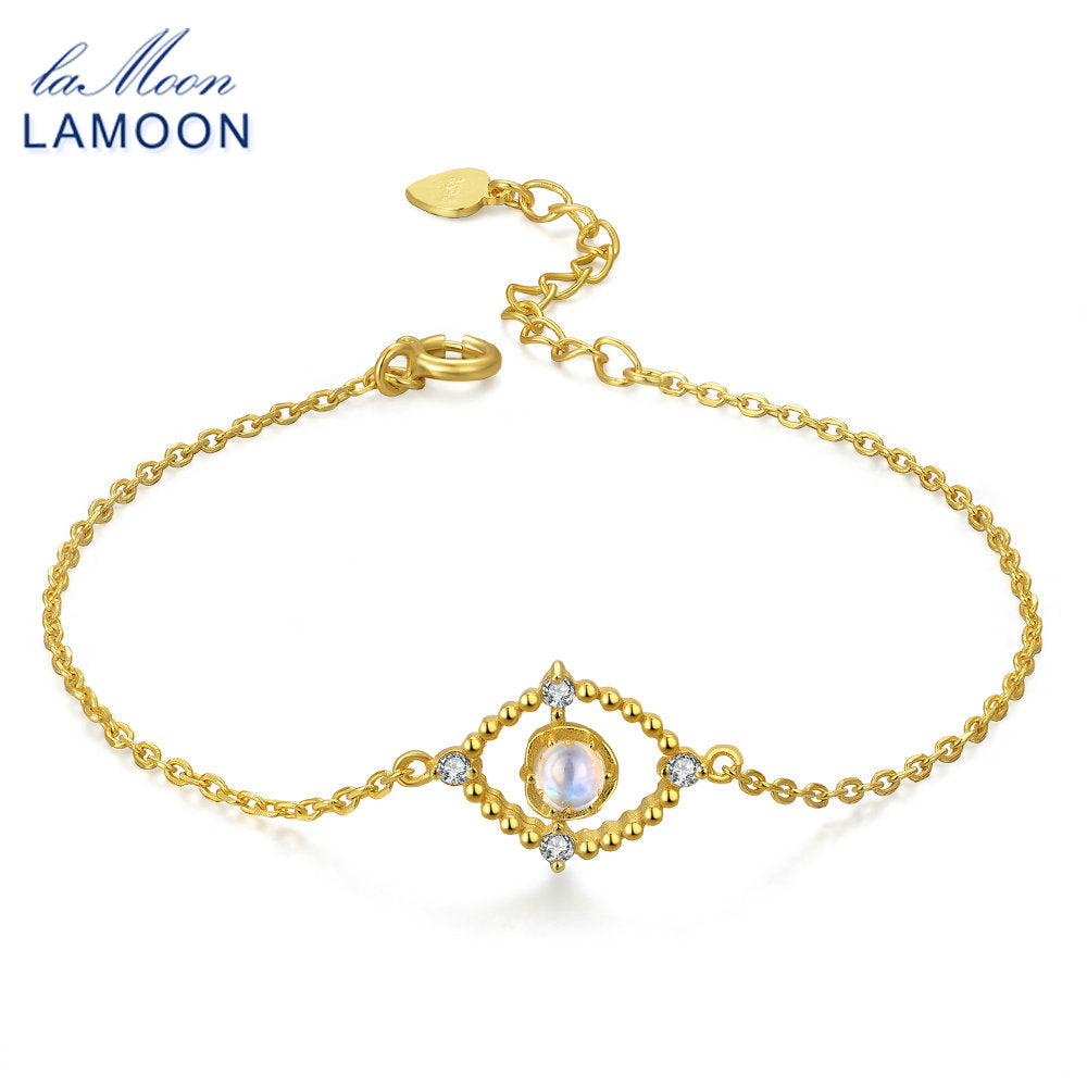 4mm Natural Ligth Blue Moonstone 925 Sterling Silver Jewelry Chain Charm Bracelet S925 LMHI031