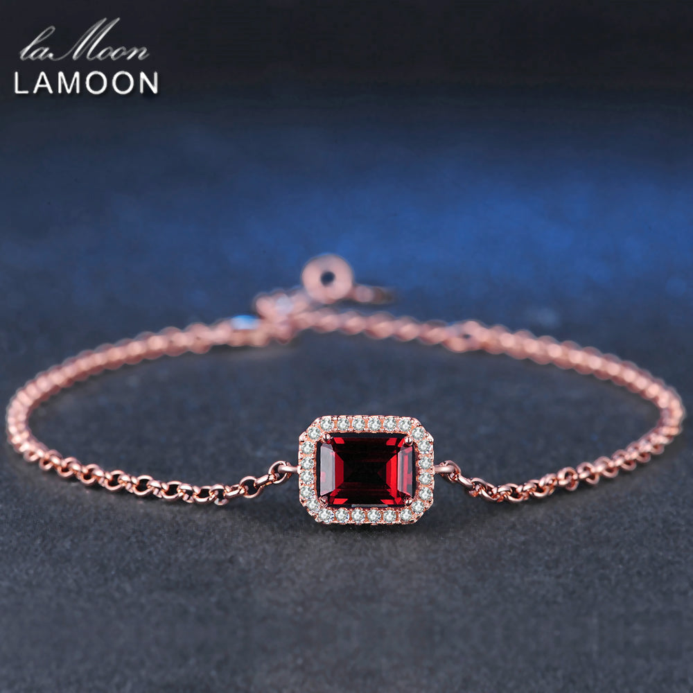 5X7mm 1.1ct Natural Rectangular Red Garnet 925 Sterling Silver Jewelry Chain Charm Bracelet S925 LMHI001