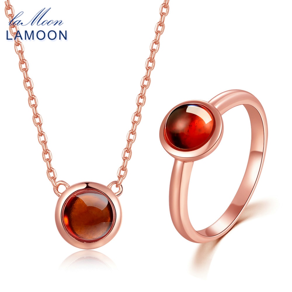 6mm 1.2ct 100% Natural Round Orange Red Garnet 925 Sterling Silver Jewelry S925 Jewelry Set V034-3