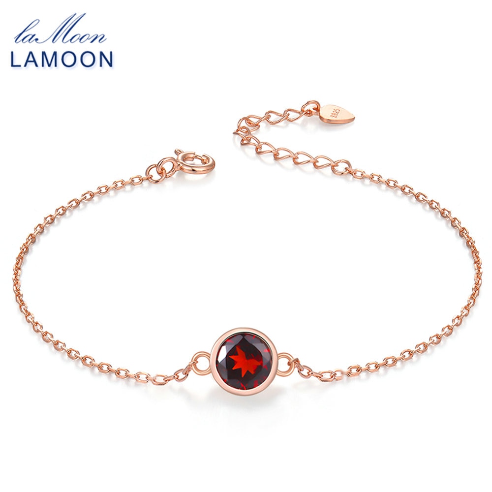 6mm 2.1ct Natural Gemstone Red Garnet 925 Sterling Silver Jewelry Chain Charm Bracelet Fine Jewelry For Women LMHI006