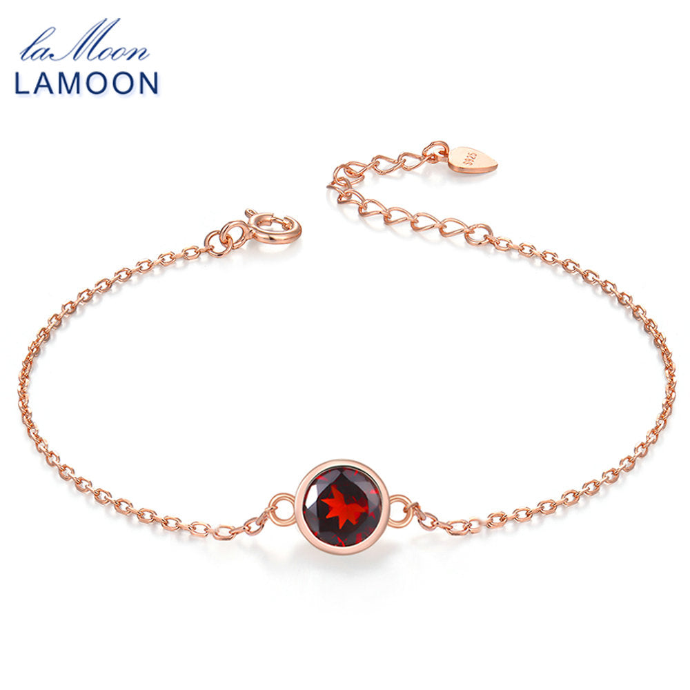 6mm 2.1ct Natural Gemstone Red Garnet 925 Sterling Silver Jewelry Chain Charm Bracelet S925 LMHI006