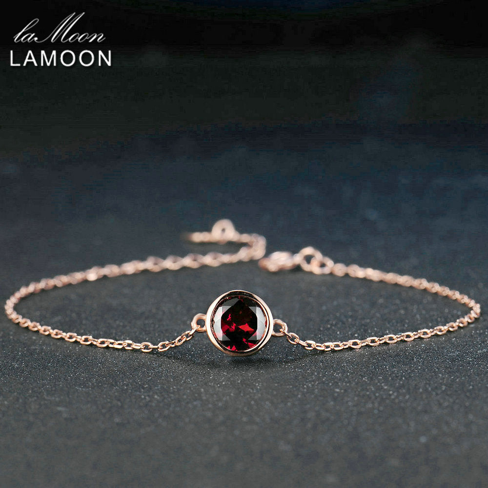 6mm 2.1ct Natural Gemstone Red Garnet 925 Sterling Silver Jewelry Chain Charm Bracelet S925 LMHI006