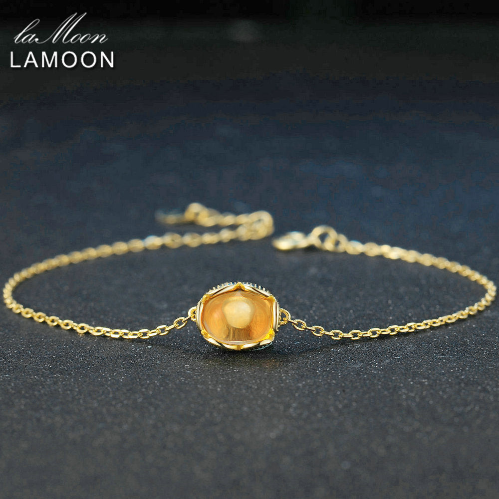 7x8mm 100% Natural Oval Citrine 925 Sterling Silver Jewelry Chain Charm Bracelet S925 LMHI046