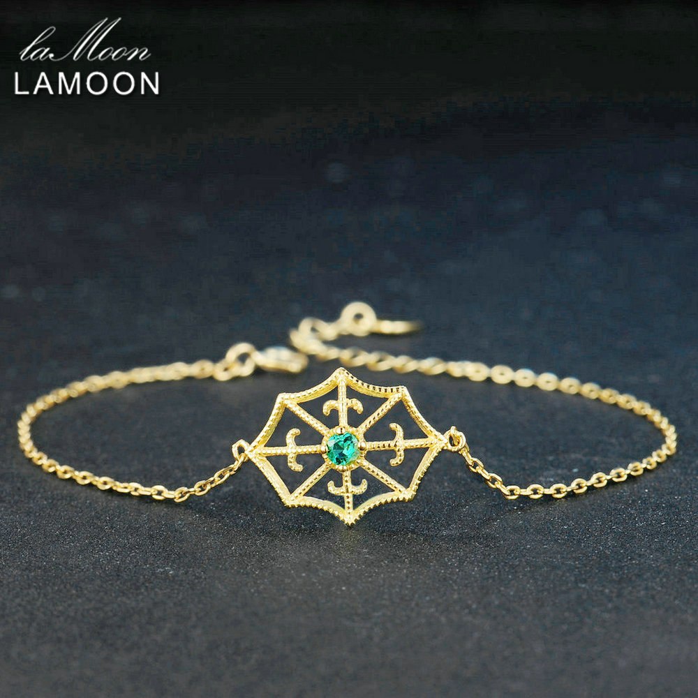 925 Sterling Silver Jewelry Charm Bracelet Animal Spider Web 2.5mm Round Cut Green Emerald Women Hollow Bracelets Chain