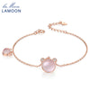925 Sterling Silver Jewelry Charm Bracelets for Women Lovely Bear 100% Natural Gemstone Rose Quartz S925 Bangles HI026