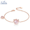 925 Sterling Silver Jewelry Plated S925 Charm Bracelet Lovely Bear 100% Natural Gemstone Rose Quar LMHI026