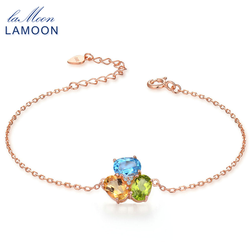 925 Sterling-silver-jewelry Rose Gold Plated S925 Charm Bracelet for Women Citrine Peridot Topaz Fine Bangle Bijoux HI022