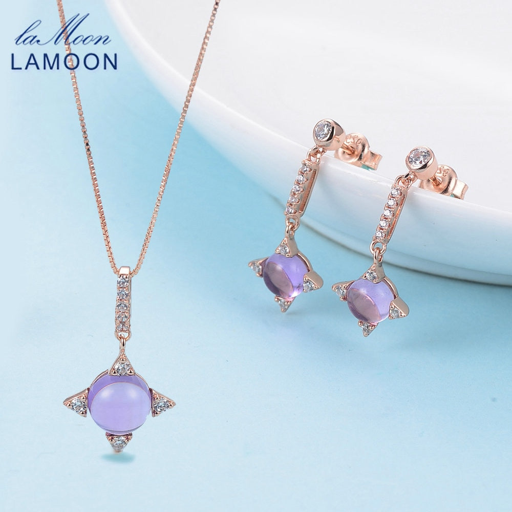 925 sterling-silver-jewelry Fine Jewelry Sets Cross star 2.2ct Natrual Amethyst Women Engagement Women Necklace Earrings