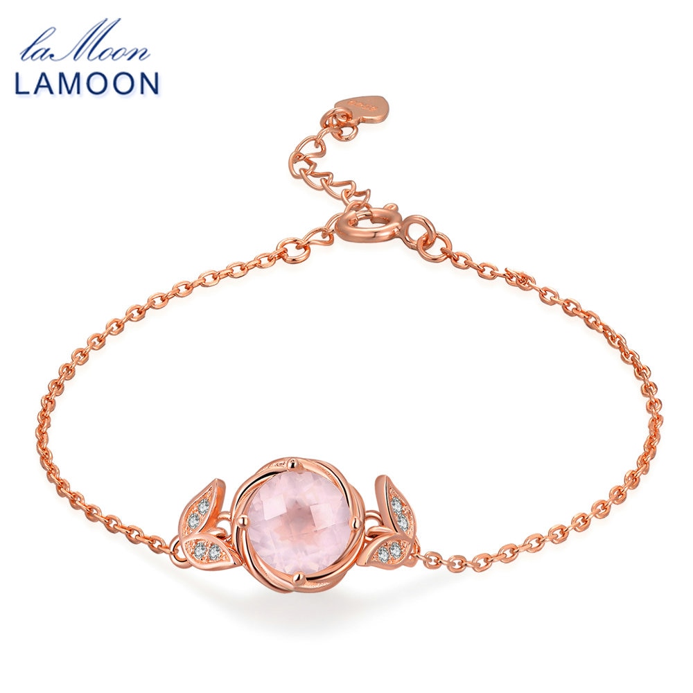 9mm 100% Natural Gemstone Round Rose Quartz 925 Sterling Silver Jewelry S925 Charm Bracelet LMHI042