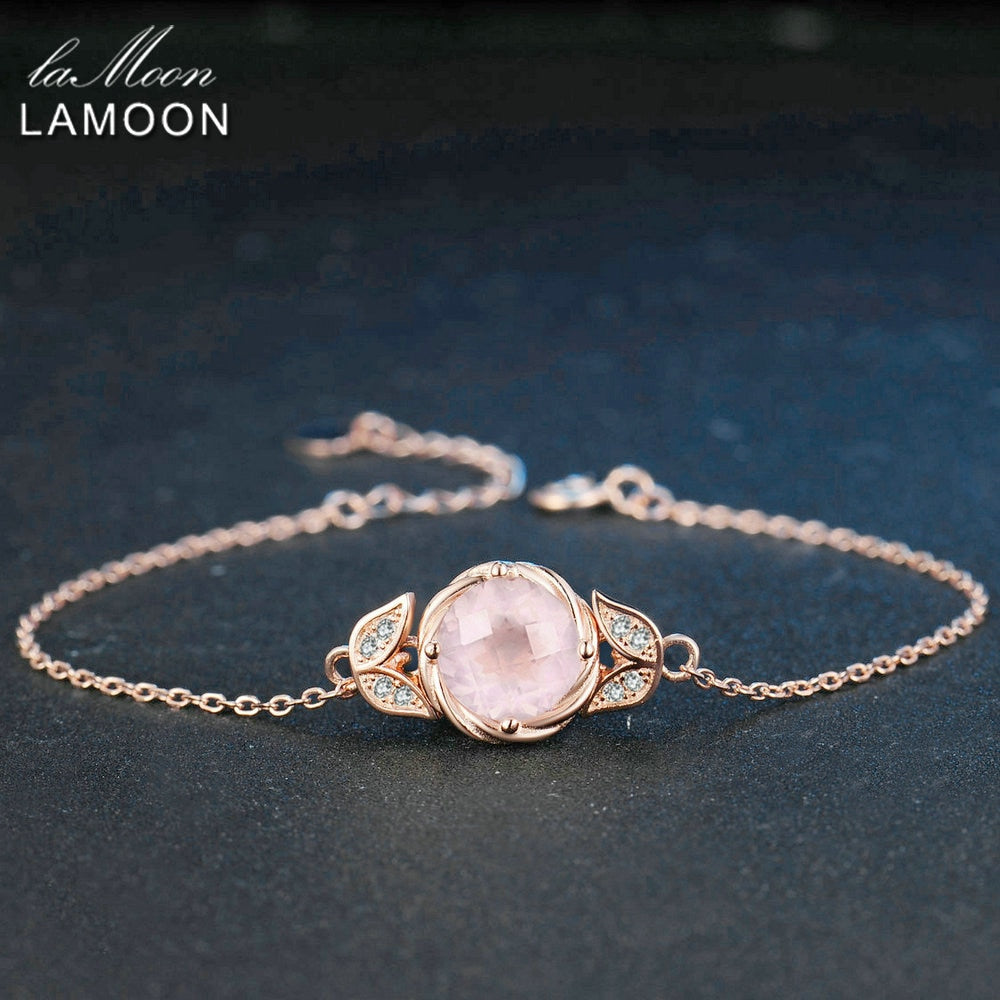 9mm 100% Natural Gemstone Round Rose Quartz 925 Sterling Silver Jewelry S925 Charm Bracelet LMHI042