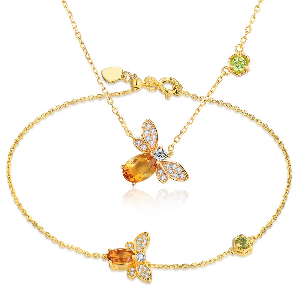 Bee 5x7mm 1ct 100% Natural Citrine 925 Sterling Silver Jewelry S925 Jewelry Set V027-4