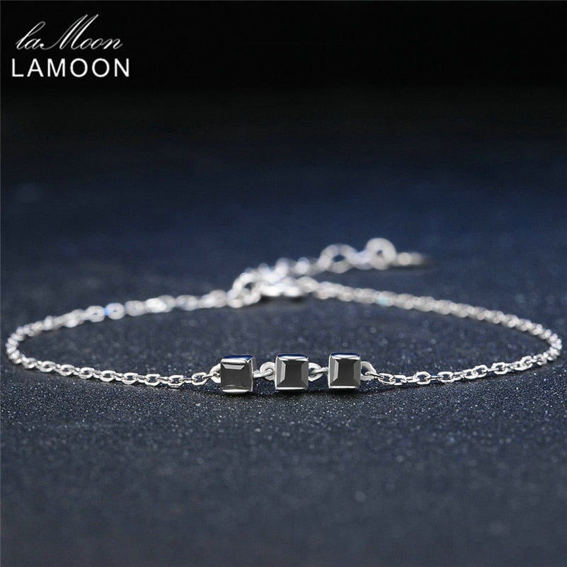 Bracelet 925 Sterling Silver Bangles 100% Natural Square Black Chalcedony Charms White Gold Plated Fine Jewelry HI016