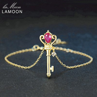 Bracelet For Women Crystal Crown Key Pendant Natural Teardrop Ruby 925 Sterling Silver Fine jewelry 14K Gold Plated HI034