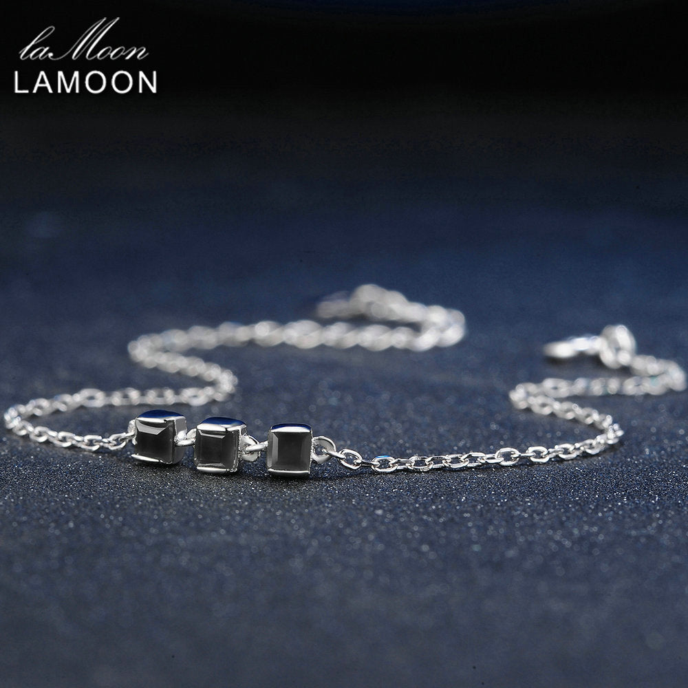 Bracelets 2mm Natural Square Black Chalcedony 925 Sterling Silver Bracelet Chain Charm Bracelet Jewelry Fashion Bijoux