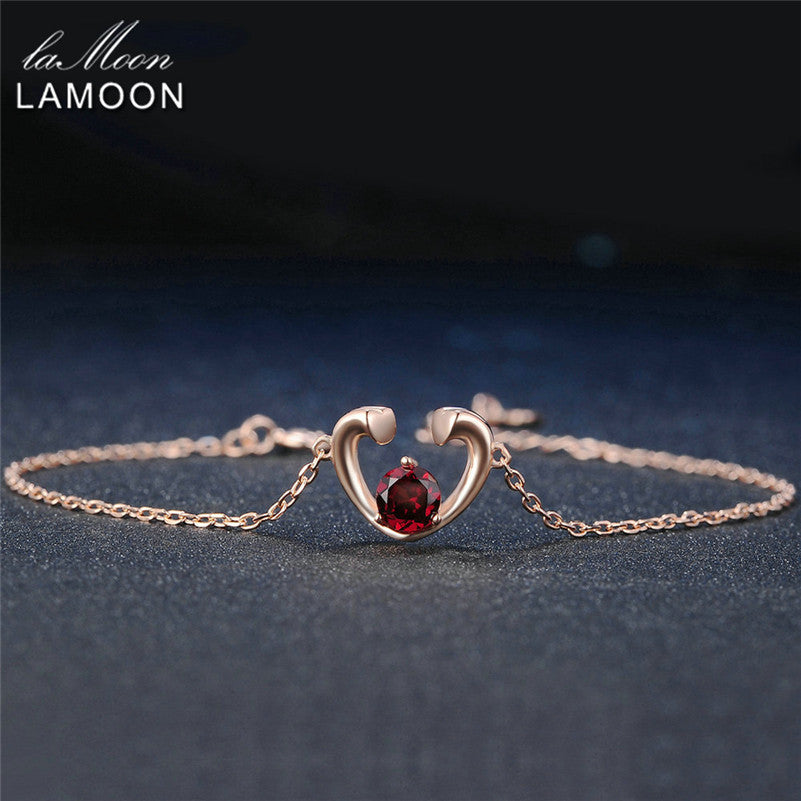 Bracelets For Women Natural Gemstone 0.6ct Red Garnet Love Heart 925 Sterling Silver Jewelry 18KGP Charms Bangles HI012