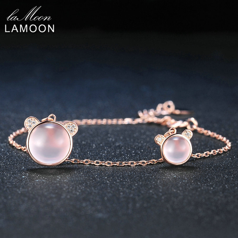 Bracelets Lovely Bear 100% Natural Pinks Gemstone Rose Quar Fashion 925 Sterling Silver Fine Jewelry Charm Bracelet New
