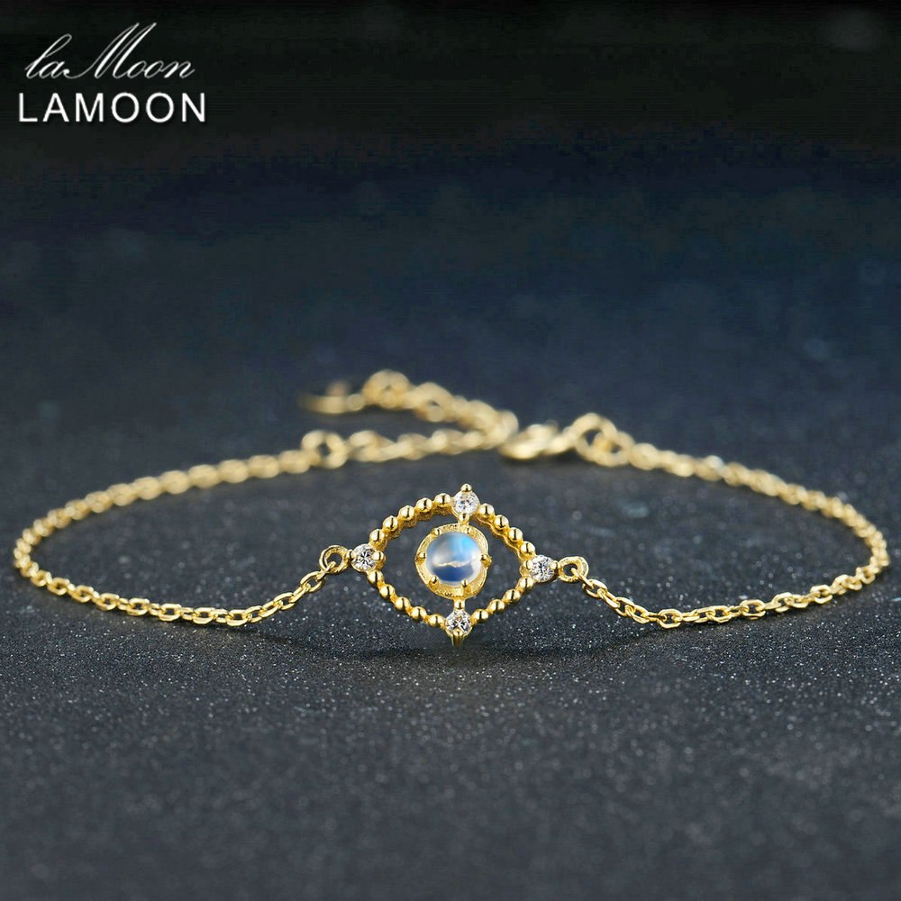 Chain Charm Bracelet 4mm Natural Suspension Ligth Blue Moonstone 925 Sterling Silver Fine Jewelry S925 Bracelets Fashion
